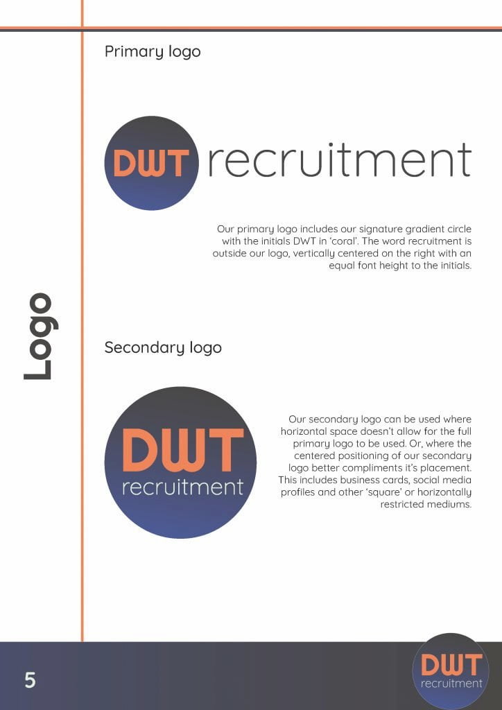 DWT Recruitment Brand Guidelines Page showing logos